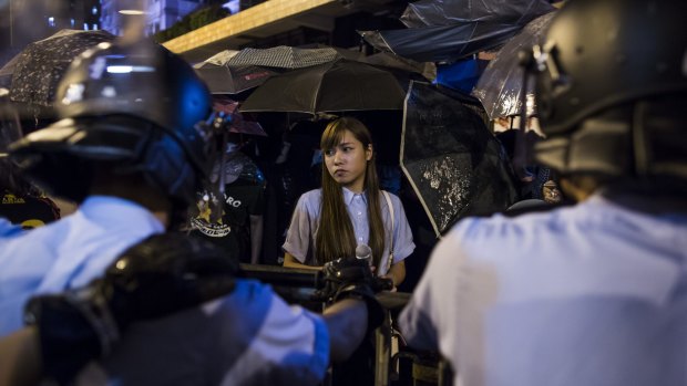 Yau Wai-ching, Hong Kong legislator-elect, among demonstrators during pro-democracy protests last month.