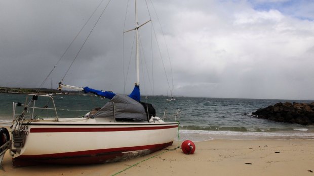 A yacht blown ashore at Frenchmans Bay in La Perouse on Friday.