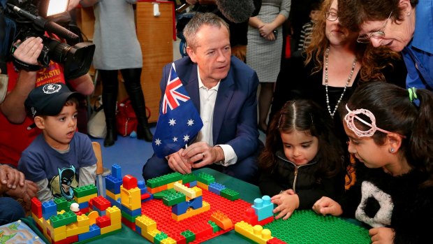 Opposition Leader Bill Shorten during a visit to Bestchance Child and Family Care Centre in Glen Waverley.