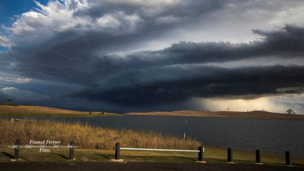 The supercell storm approaches Fernvale from the west, at Hamon Cove, near Esk