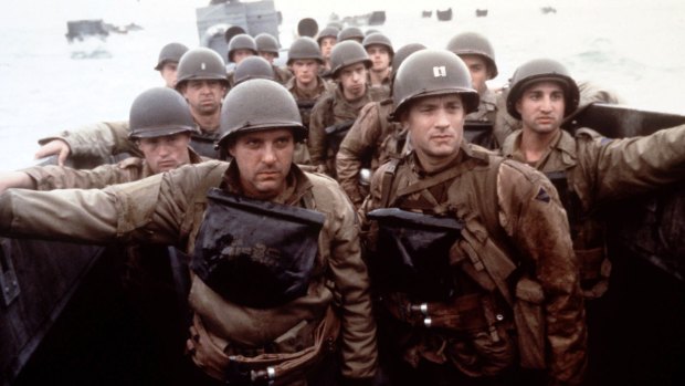 Tom Sizemore, left, and Tom Hanks, right, in a scene from the movie "Saving Private Ryan".