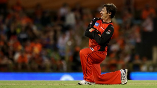 Bradd Hogg, of the Melbourne Renegades, was all smiles but his dropped catch cost the match.