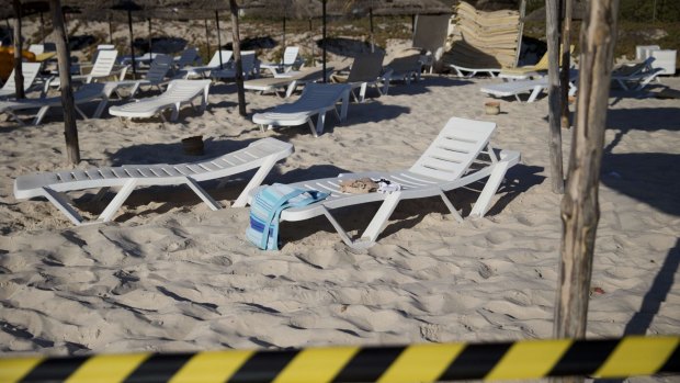 The cordoned off beach of the Riu Imperial Marhaba Hotel in Port el Kantaoui, on the outskirts of Sousse, in the aftermath of a shooting attack on the beach resort claimed by Islamic State.