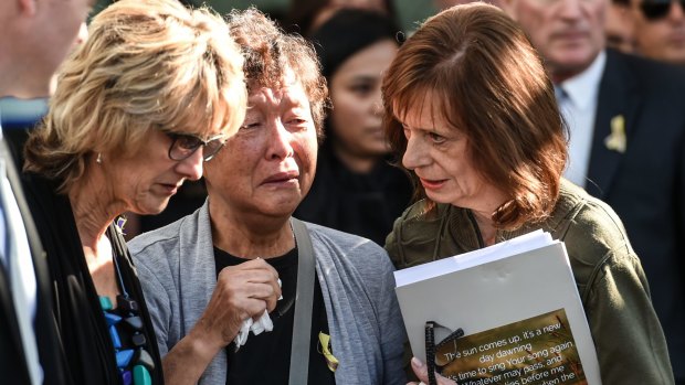 Helen Chan at the funeral for her son Andrew Chan.