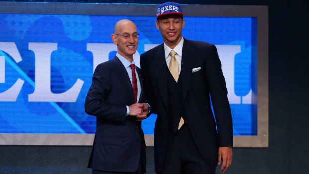 Top choice: Ben Simmons  with commissioner Adam Silver after being drafted first overall by the Philadelphia 76ers.