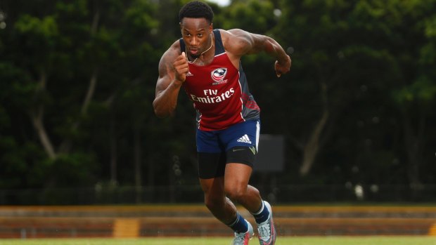Lightning: USA sevens player Carlin Isles during a training session at Leichhardt Oval.
