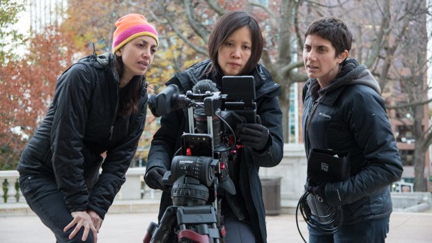 Making a Murderer creators Laura Ricciardi (left) and Moira Demos (right) with cinematographer Iris Ng.