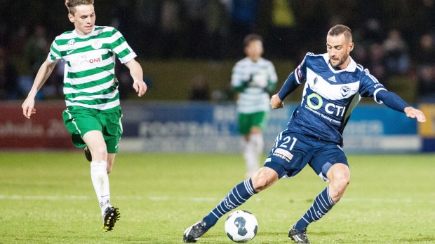 Carl Valeri in action for Melbourne Victory against Tuggeranong in an FFA Cup tie in September. 