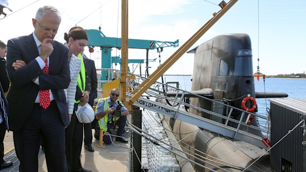 Prime Minister Malcolm Turnbull tours the site after announcing the winning bid for for the new submarine at a press conference in Adelaide. 