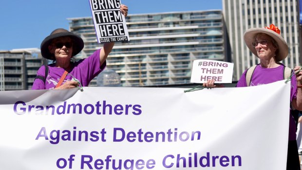 Marchers at the protest in support of refugees at Circular Quay.