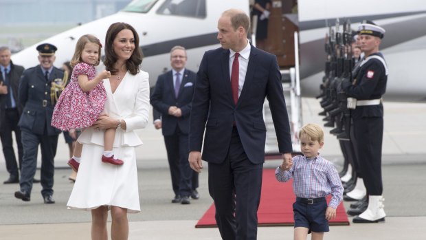 Prince William and Catherine, Duchess of Cambridge with their children Prince George and Princess Charlotte arrive in Warsaw, Poland.
