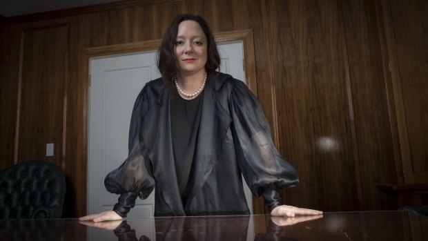 Mandy McElhinney as Gina Rinehart in the <i>House of Hancock</i> TV mini-series.