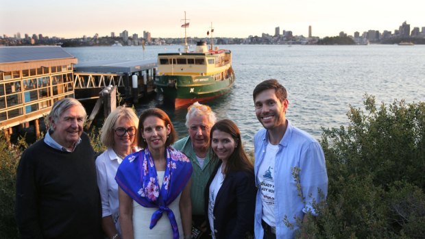 Henry and Annie Herron, mayor of Mosman Carolyn Corrigan, artist Peter Kingston, Freya Boughton and Alex Beech are among activists wanting to save the Lady class ferries.