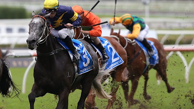 Late run: Tommy Berry rides Chautauqua to an unlikely win in the T.J. Smith Stakes.