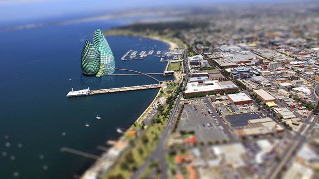 A digitally altered image shows what a casino on the Geelong foreshore could look like.