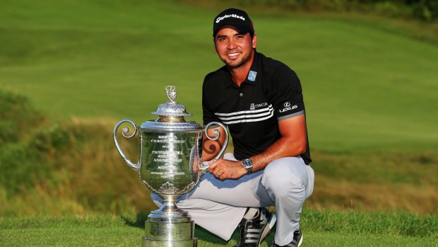 On top of the world: Jason Day of Australia poses with the Wanamaker trophy after winning the 2015 PGA.