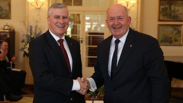 Michael McCormack is sworn in as Assistant Minister to the Deputy Prime Minister by Governor-General Sir Peter Cosgrove at Government House in Canberra in September 2015.