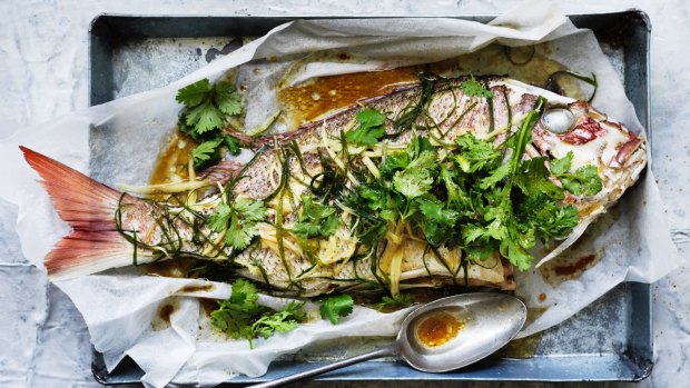 Served whole, the steamed fish represents family and prosperity.
