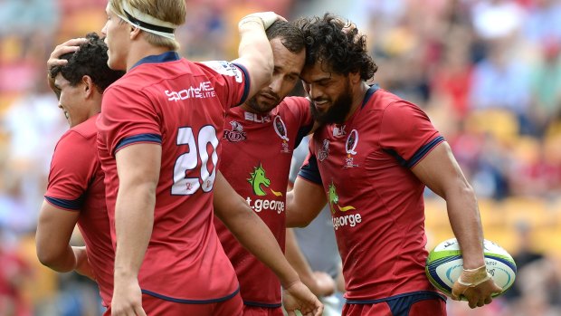 In the hunt: Karmichael Hunt scores a try in Queensland Reds' win over the Southern Kings, continuing to knock on the door of the Wallabies.