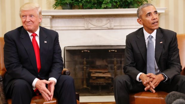 Donald Trump, seen here meeting President Barack Obama, said Amazon would have "big problems" if he won the election. 