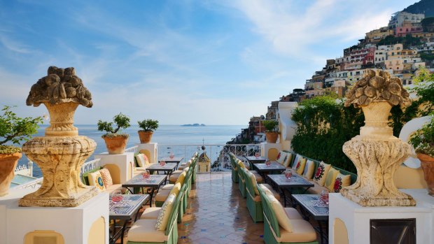 Terrace of the oyster bar at Le Sirenuse hotel in Positano.