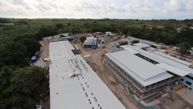 The Nauru detention centre when it was being rebuilt in 2013 after riots and fires damaged much of the structure.