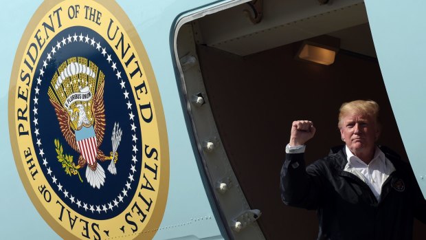 Write off Trump at your peril.: The US president as he boarded Air Force One after his visit to see the impact of Hurricane Harvey in Louisana.
