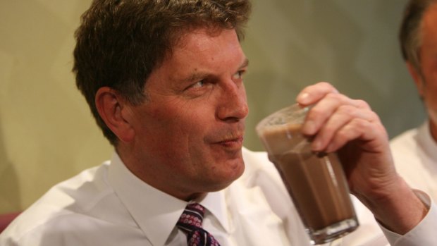 Ted Baillieu  not enjoying his coffee, in a Belgrave cafe