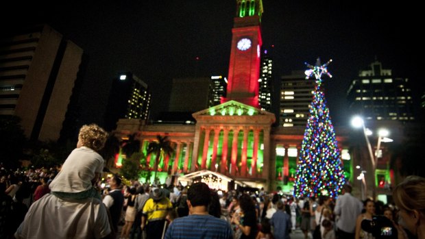 King George Square will again glow under the lights of the giant Christmas tree and an illuminated City Hall.