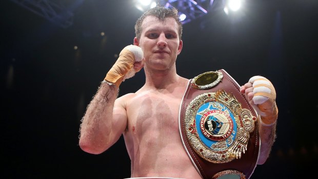Real deal: Jeff Horn celebrates winning his welterweight bout against American Randall Bailey in April.