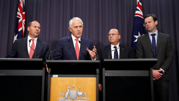 Prime Minister Malcolm Turnbull and his ministers announce the gas industry plans earlier this year.