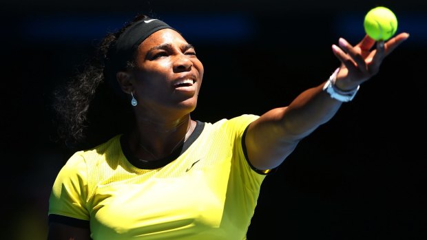 Serena Williams of the United States serves in her second round match against Su-Wei Hsieh of Chinese Taipei.
