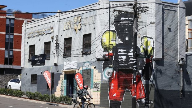 A mural of an Aboriginal boxer on Cleveland Street in Redfern, Sydney, by Anthony Lister.