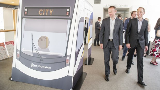 Chief Minister Andrew Barr, left, and Capital Metro Minister Simon Corbell.