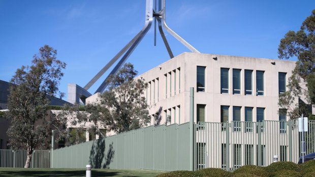 Fencing already surrounds the ministerial entrance at the back of Parliament House.