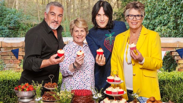 All heart: (from left) Paul Hollywood, Sandi Toksvig, Noel Fielding and Prue Leith.