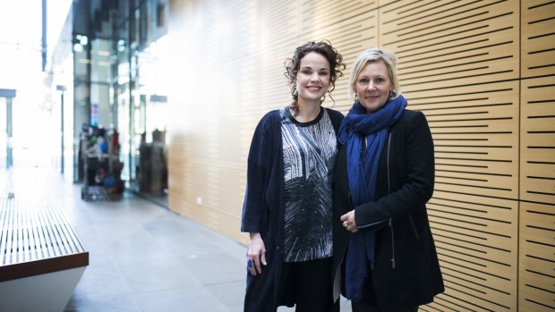 Actor Sigrid Thornton and the writer of ABC series <i>The Code</i>, Shelley Birse, on set in the NICTA building in Acton. 