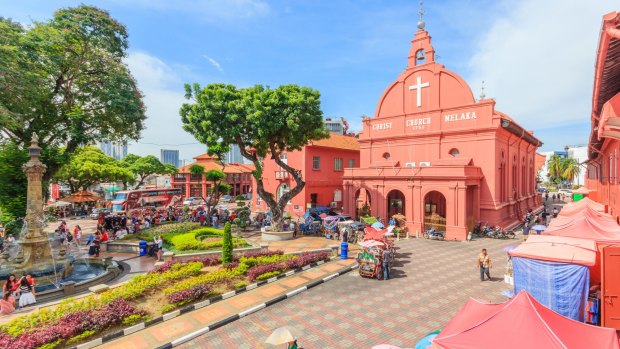 Christ Church and Dutch Square in Malacca, Malaysia. It is the oldest Protestant church in Malaysia.
