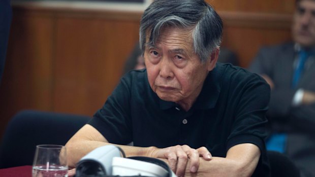 Peru's former President Alberto Fujimori attends his hearing in 2013.