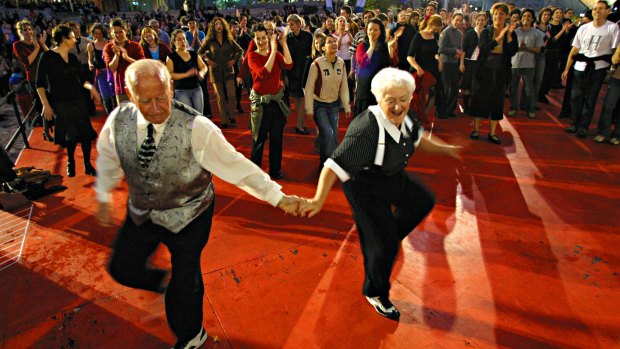 Ron and Margaret Winchester cut a rug during Melbourne Festival's Dancing in the Streets event at Federation Square in 2003.