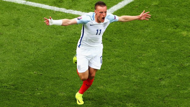 Super sub: Jamie Vardy scored within minutes of being subbed on for England.