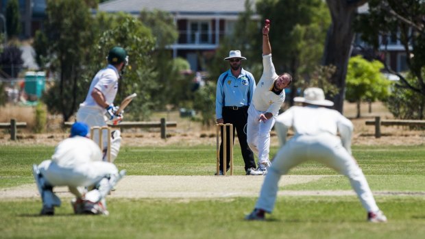 North Canberra Gungahlin bowler Hayden Page in action against Weston Creek Molonglo. 