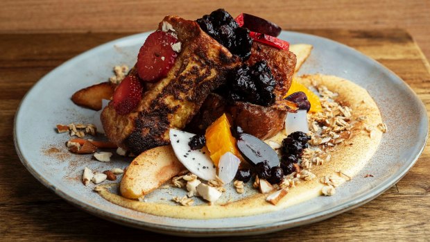 Apple crumble brioche French toast at Naked Brew in Erskineville.