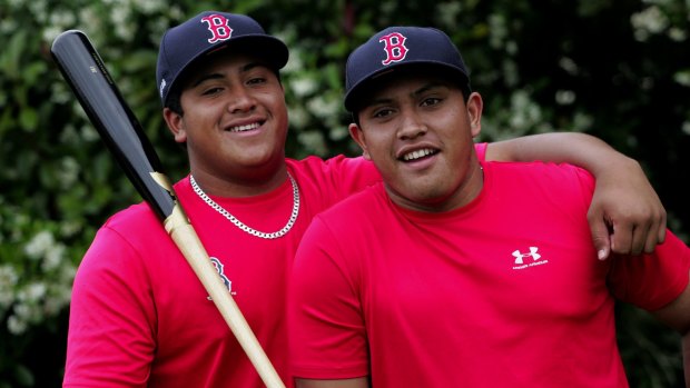 Much-younger Boss and Moko Moanaroa when they signed for the Red Sox. Now they're back playing together for the Cavalry.