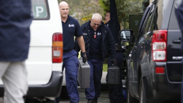 Police at the scene of terror raids in Hallam, Victoria.