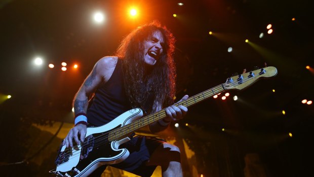 Veteran heavy metal act Iron Maiden performs at the Brisbane Entertainment Centre.