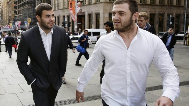 Sharks in the city: Cronulla’s Wade Graham and Nathan Gardner.