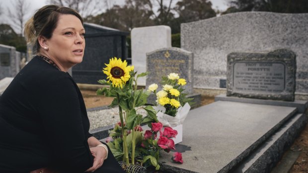 Vanessa Forsyth visits the grave of her brother Troy Forsyth who was killed in a hit-and-run in 1987.