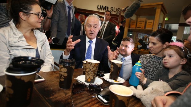 Prime Minister Malcolm Turnbull talks to shoppers in Glenelg, Adelaide.
