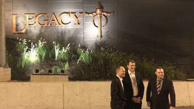 Former premier Campbell Newman, Lord Mayor Graham Quirk and Deputy Mayor Adrian Schrinner at the Legacy Way opening.